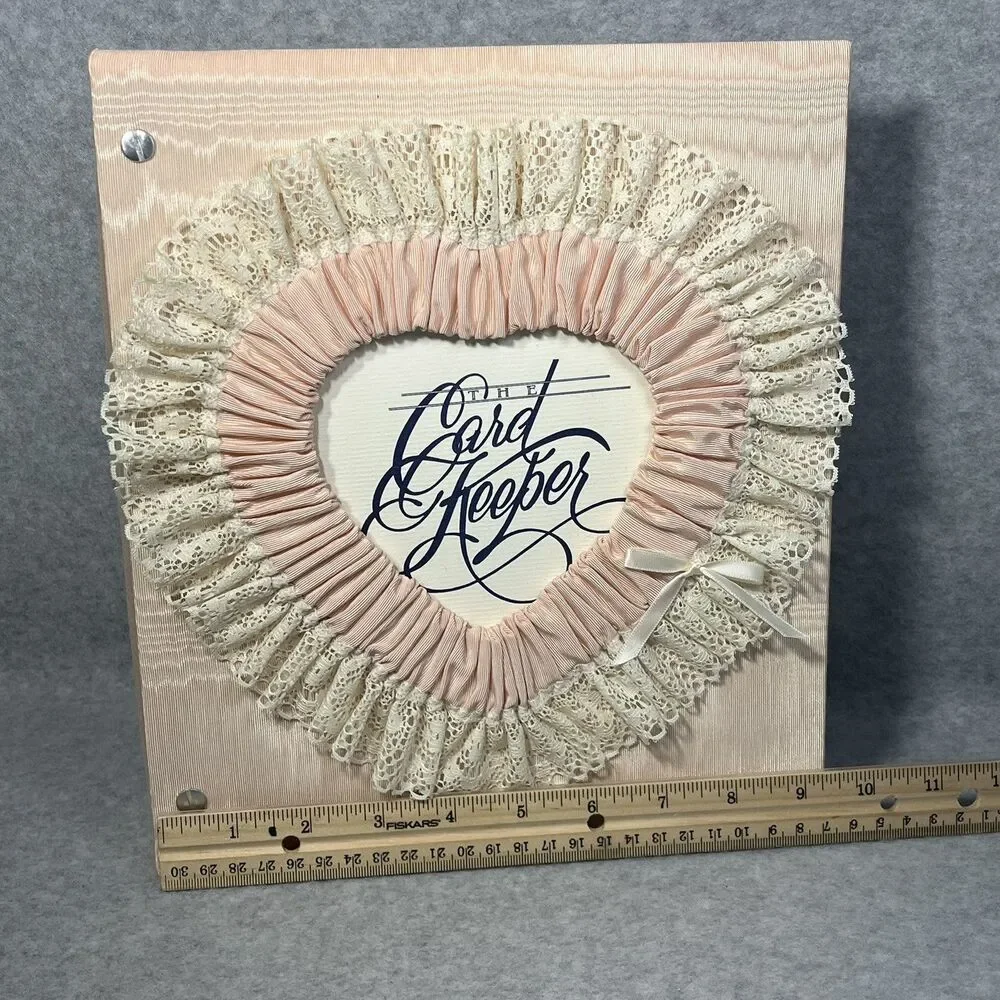 Handcrafted Greeting Card Keeper Binder Peach Taffeta Fabric‎ Frame Cover Lace